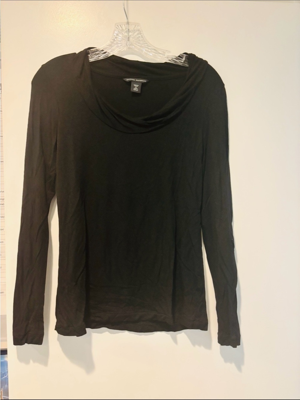 BANANA REPUBLIC, Black Long-Sleeve Drape Neck Top, Size SP